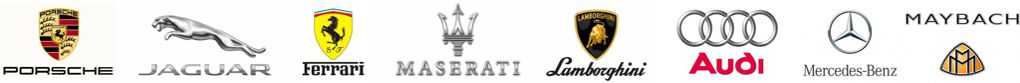 Porsche Maserati Ferrari Bentley Jaguar Land Rover Lamborghini Aston Martin Bugatti Audi BMW Volkswagen Mercedes Maybach Lexus Chrysler